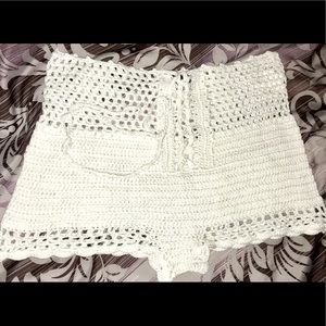 White Crochet Cover Up Swim Shorts